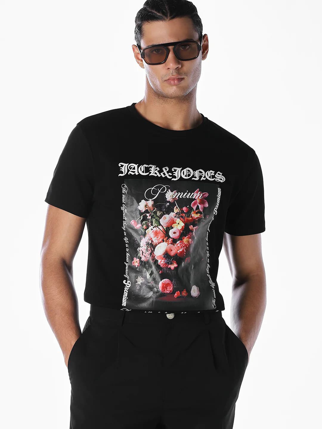 Men's Black Casual Half Sleeves Graphic Tshirt