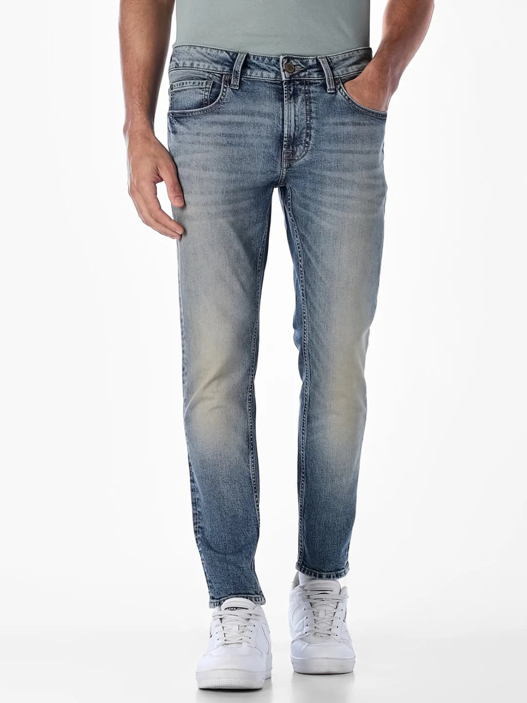 Men's Blue Casual Slim Fit Low Rise Clean Look Jeans