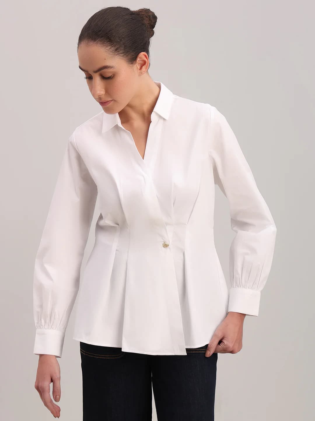 Women's White Casual Full Sleeves Solid Shirt