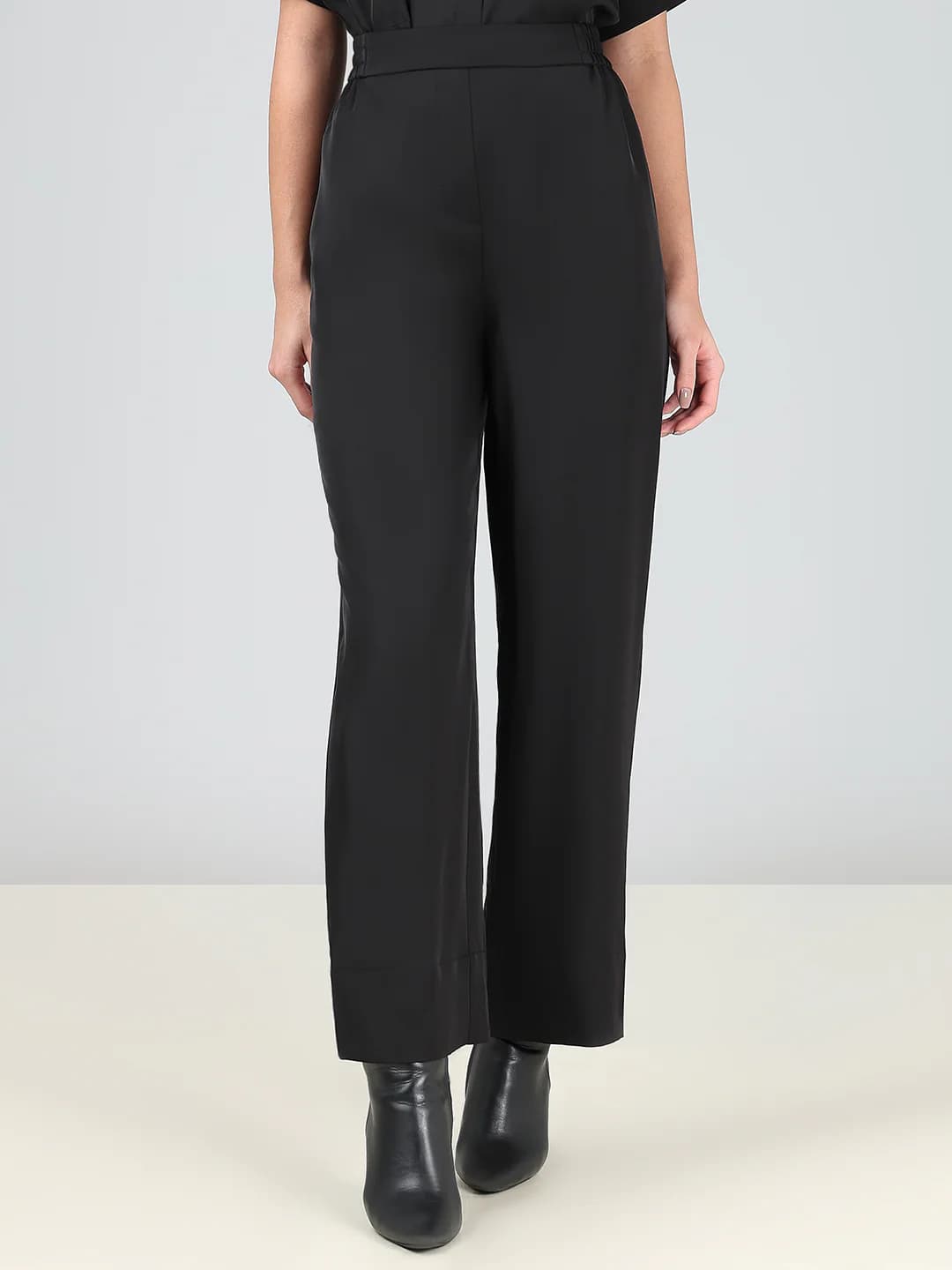 Women's Black Casual Straight Fit High Rise Trouser