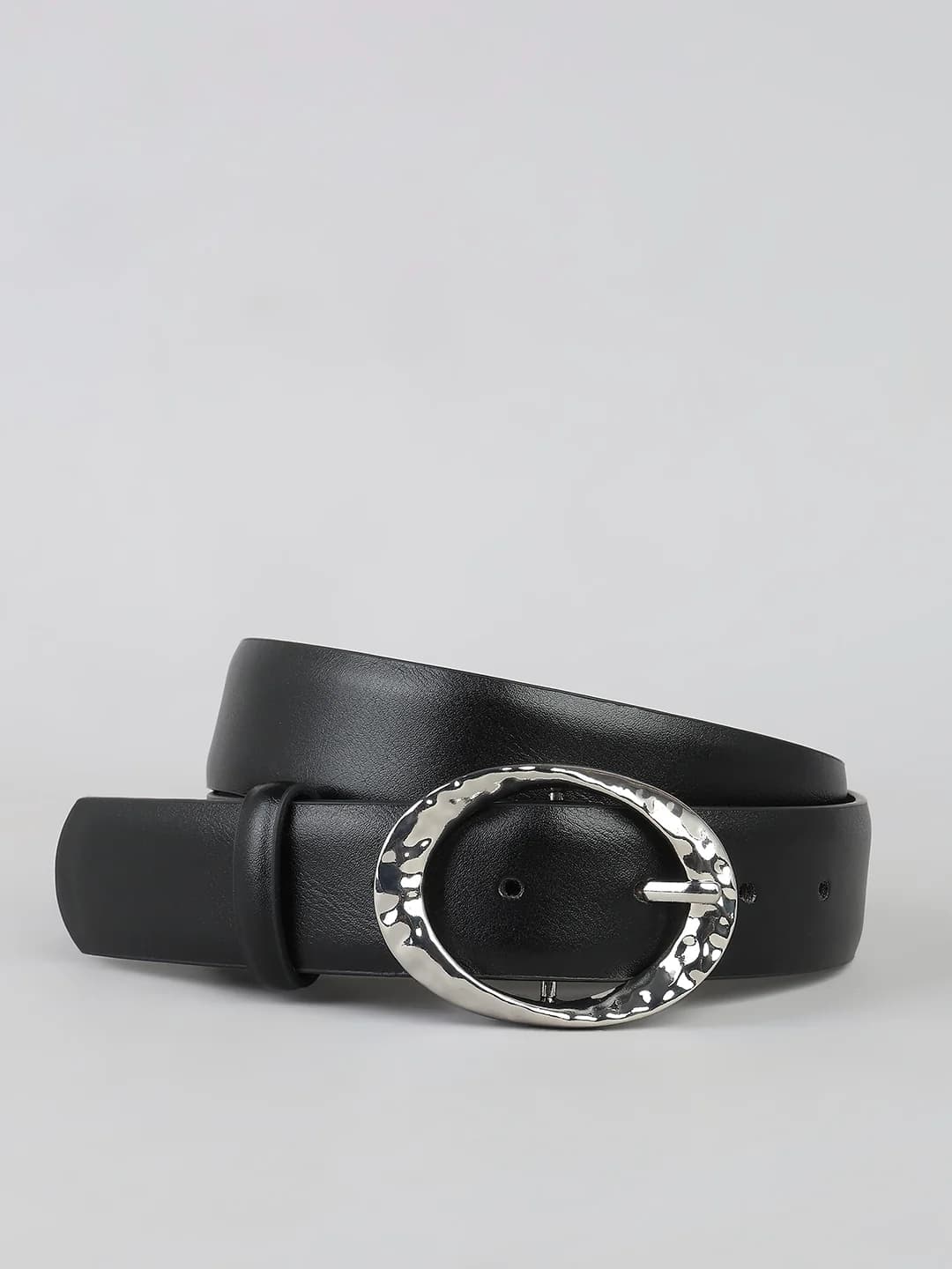 Women's Black Casual Slider Buckle Coated Belt