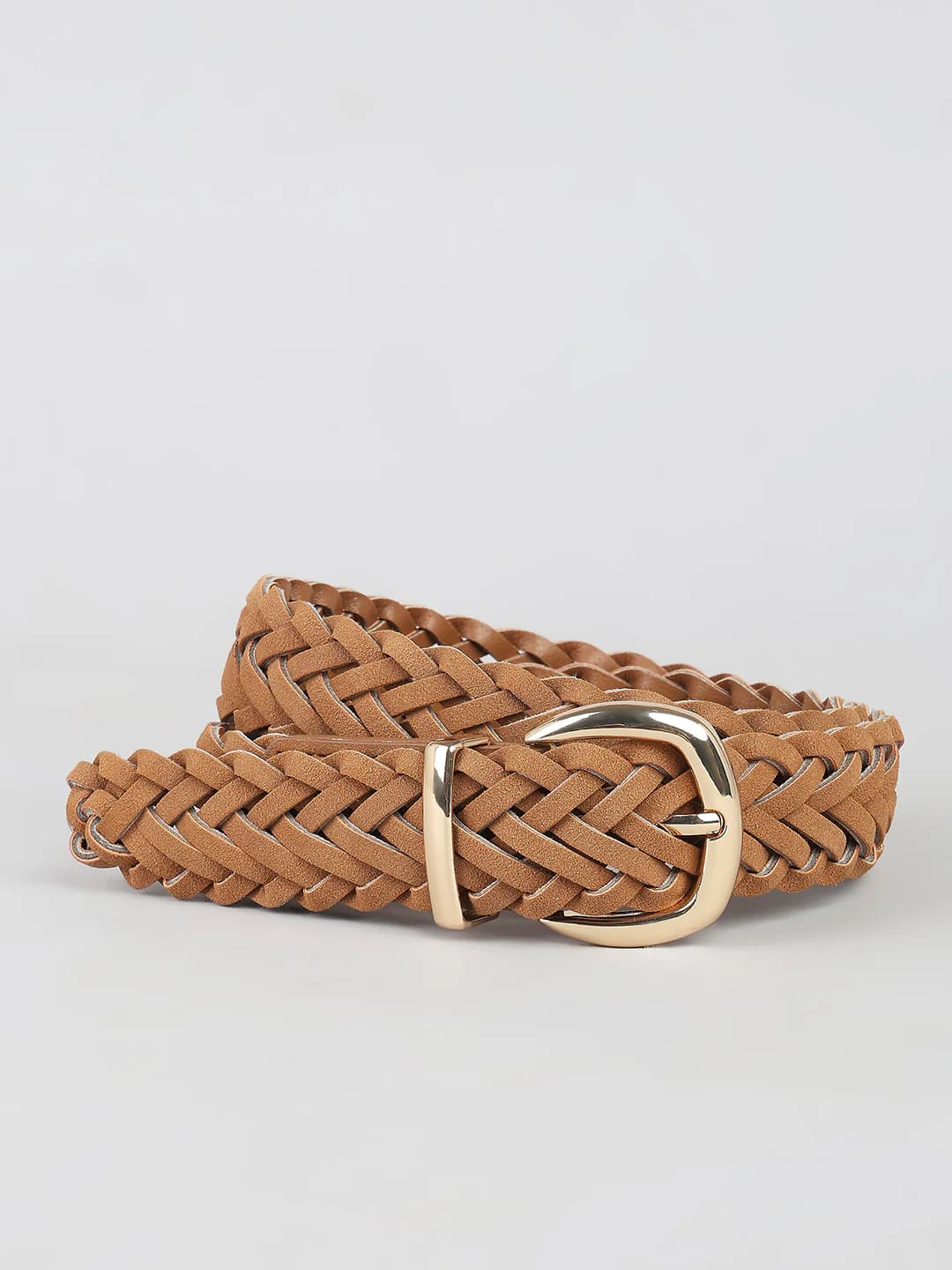 Women's Brown Casual Slider Buckle Braided Belt