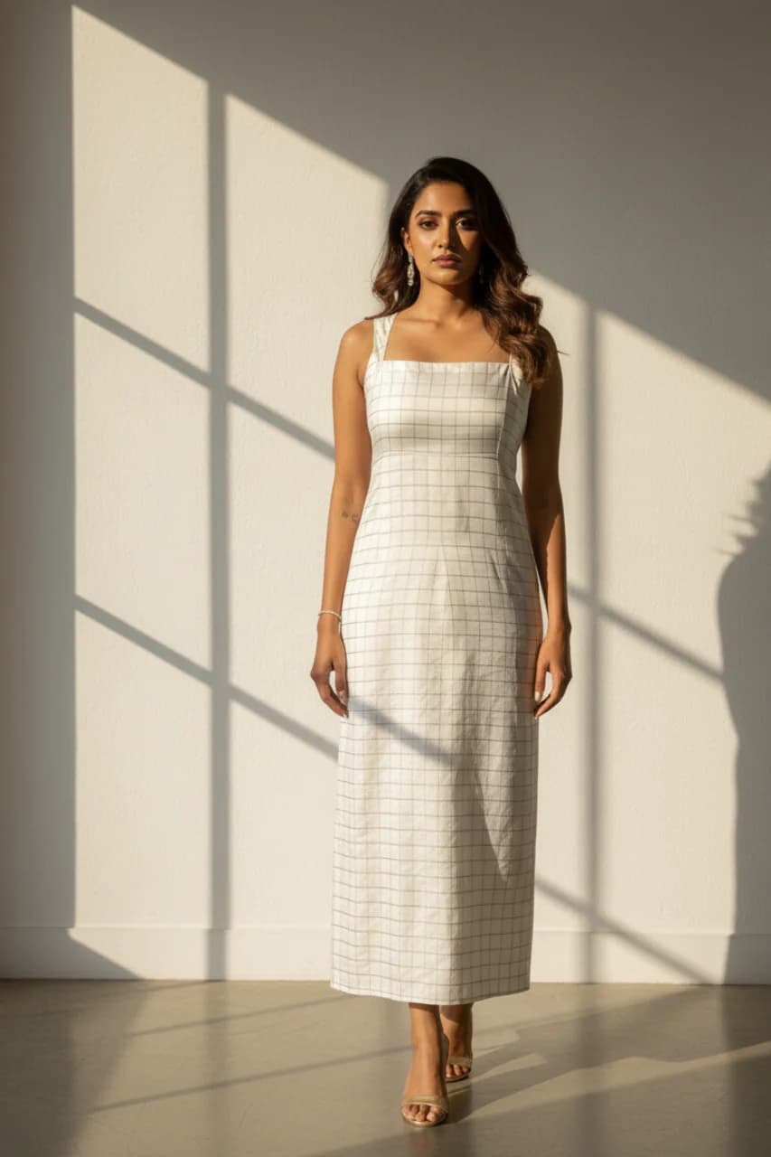 Women's White Casual Solid Sleeveless Dress