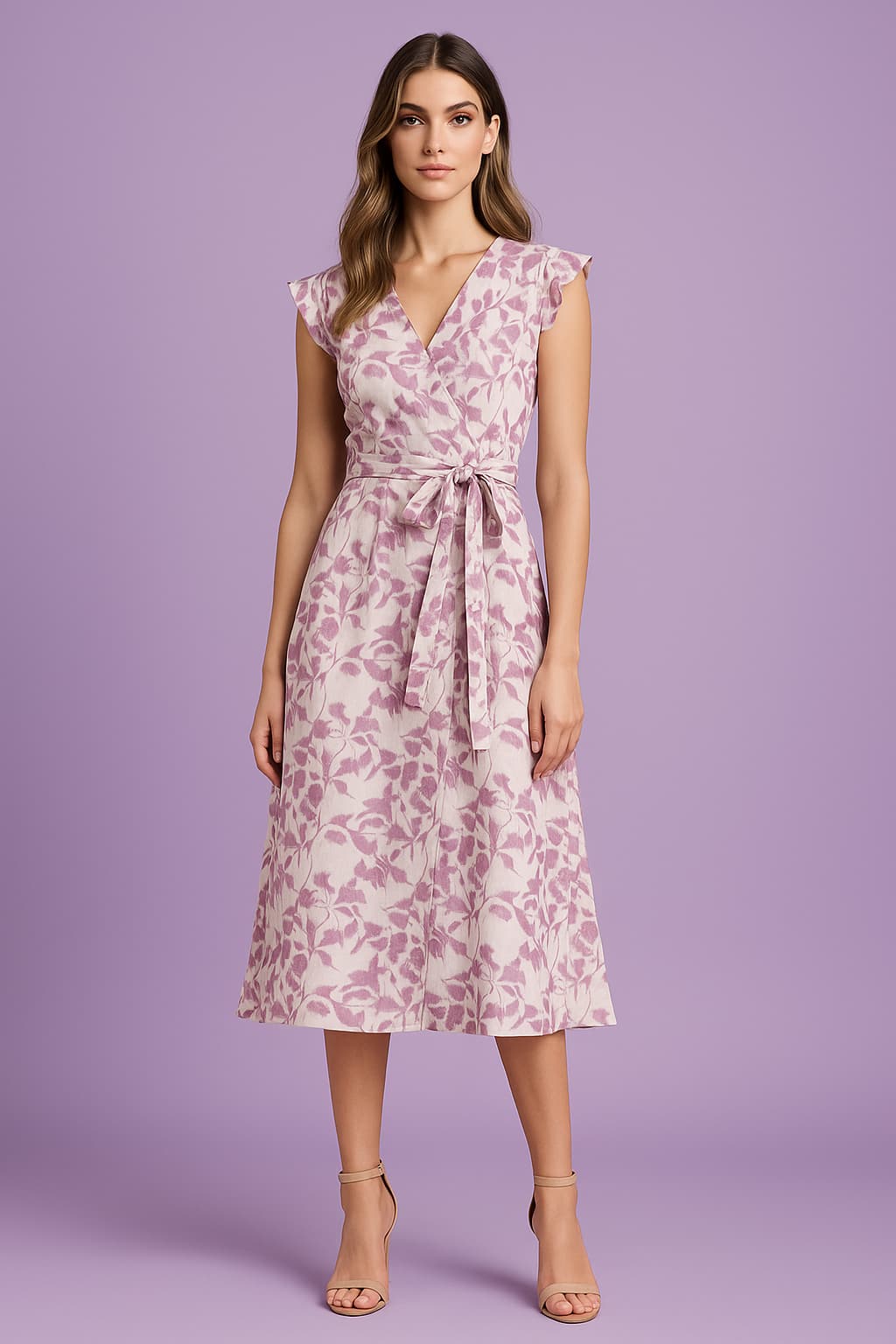 Women's Purple Casual Floral V-Neck Half Sleeves Dress