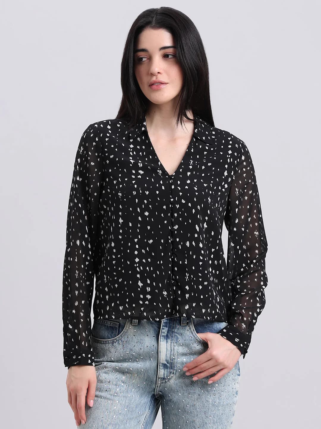 Women's Black Casual Full Sleeves Tops