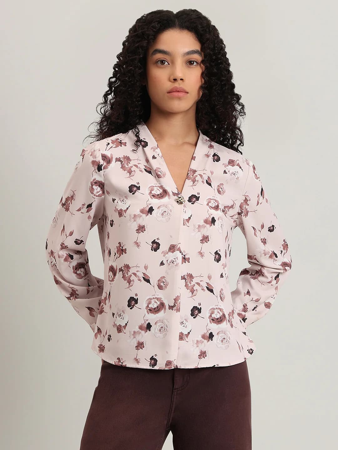 Women's Pink Casual Full Sleeves Tops