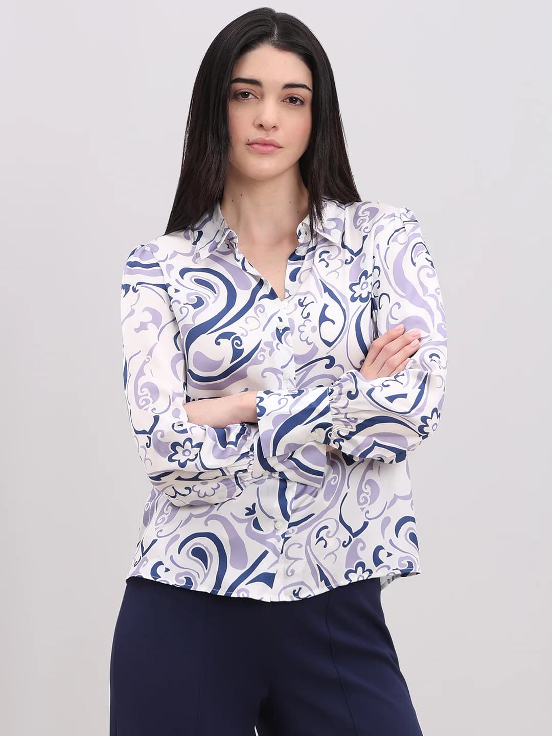 Women's Blue Casual Full Sleeves Shirt