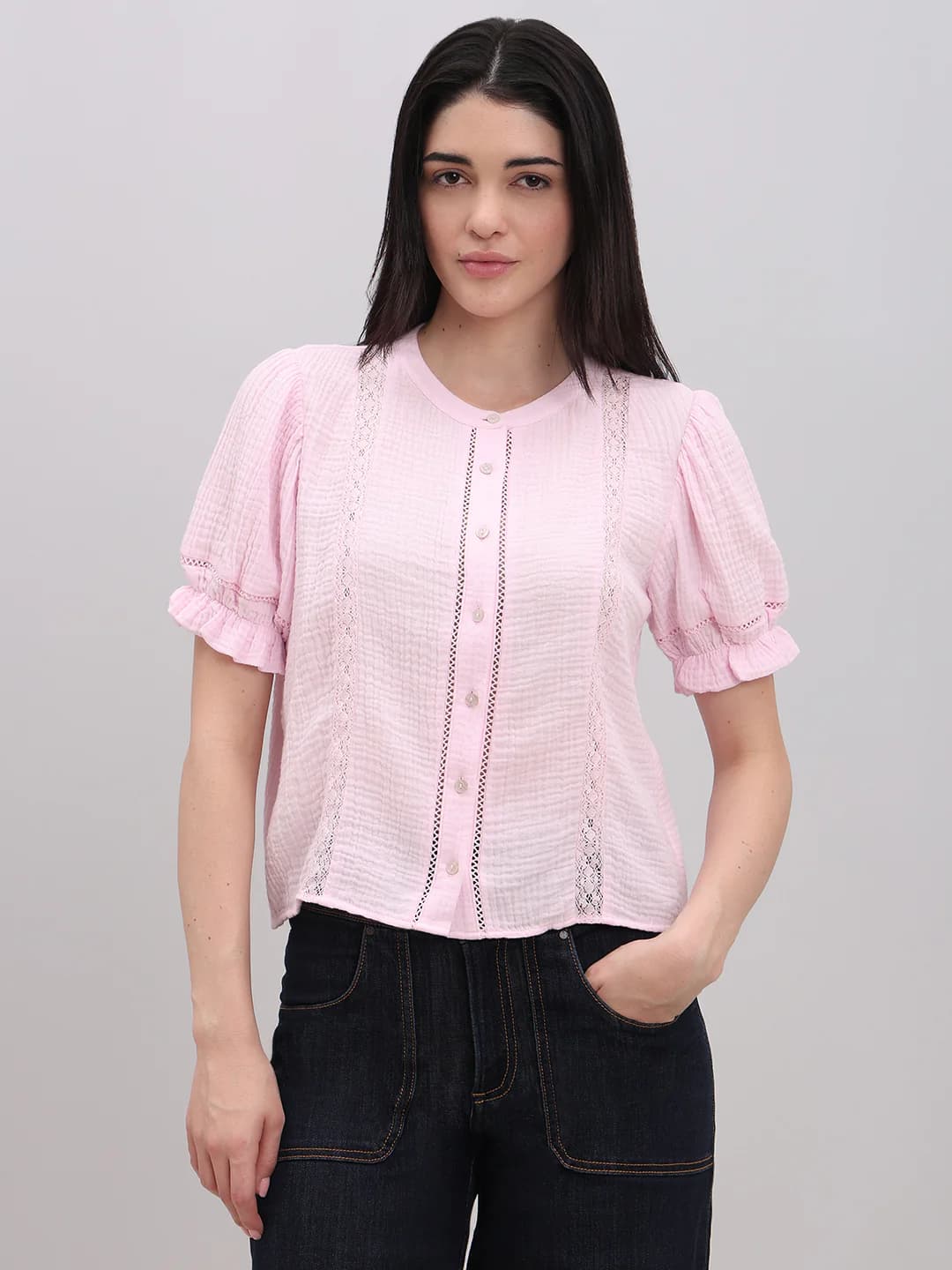 Women's Pink Casual Half Sleeves Tops