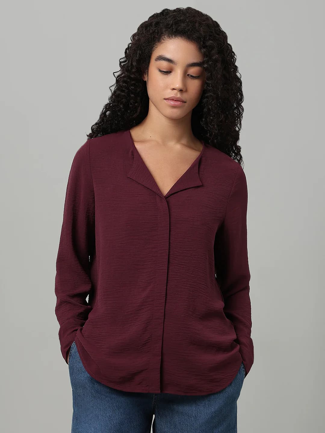 Women's Red Casual Full Sleeves Tops