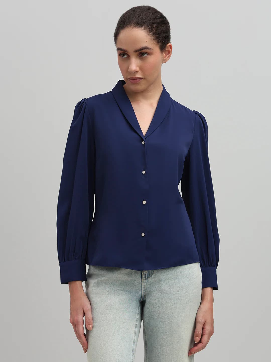 Women's Blue Casual Full Sleeves Shirt
