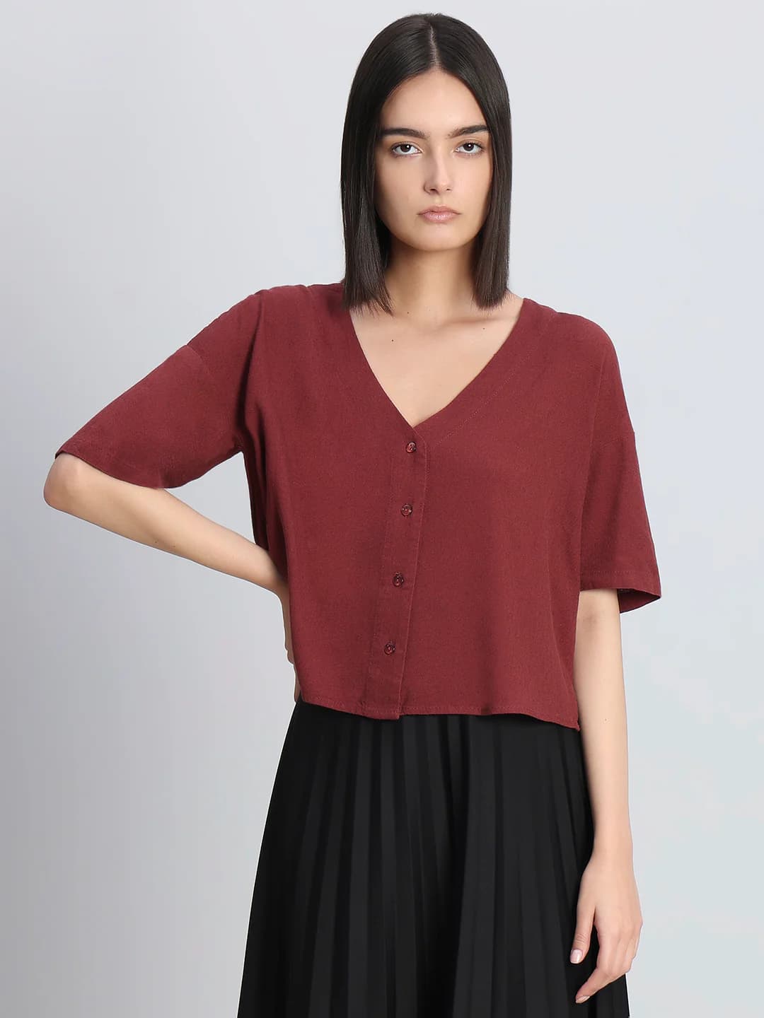 Women's Red Casual Half Sleeves Tops