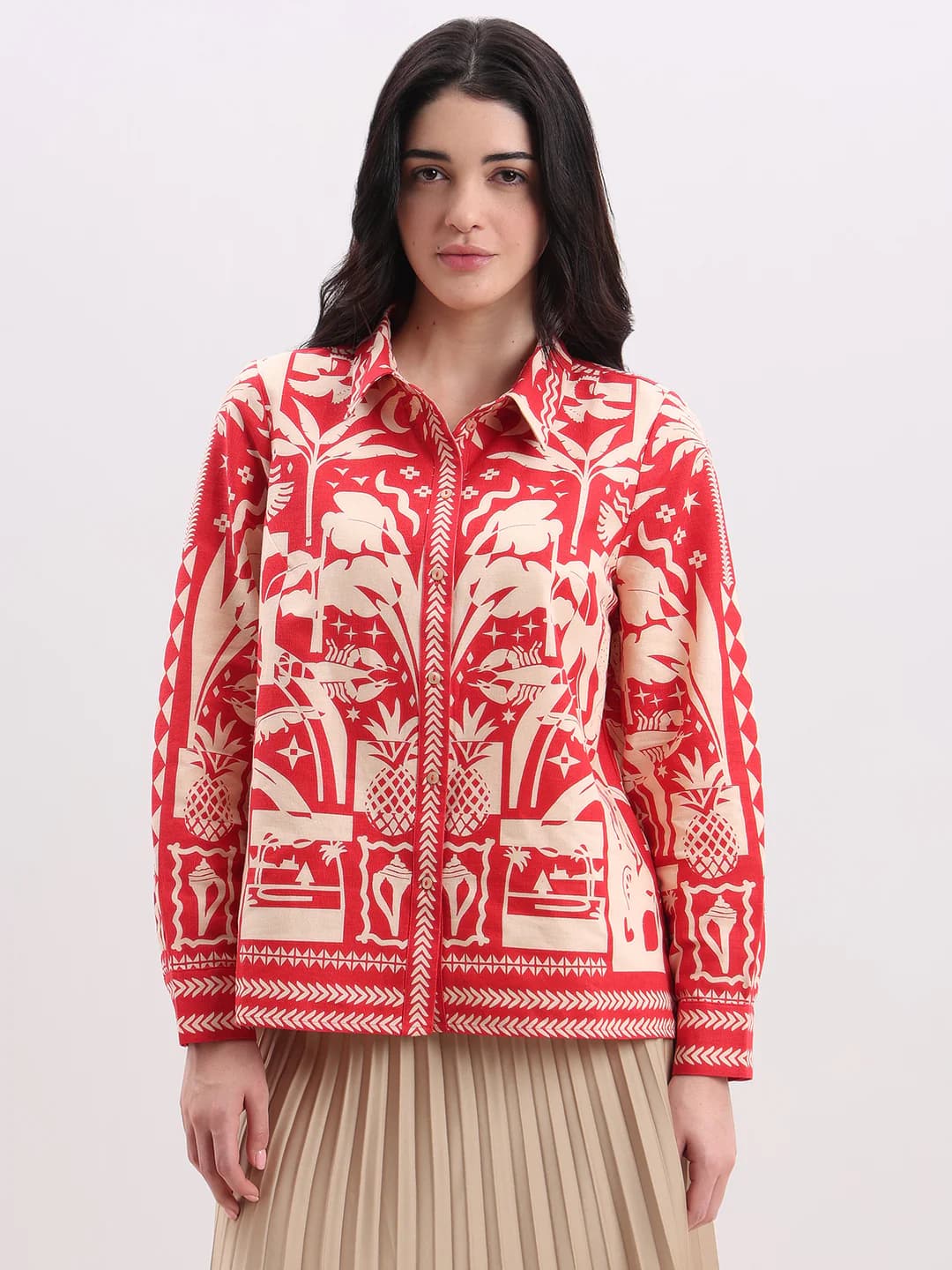 Women's Red Casual Full Sleeves Shirt