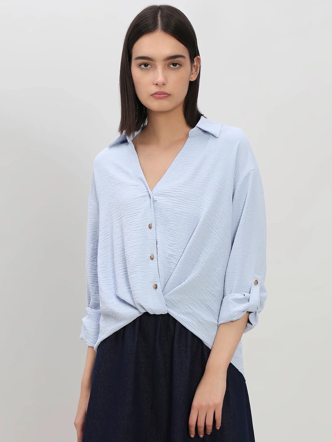 Women's Blue Casual Full Sleeves Shirt