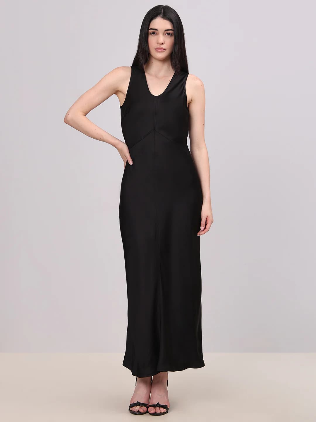 Women's Black Casual A-Line Sleeveless Dress