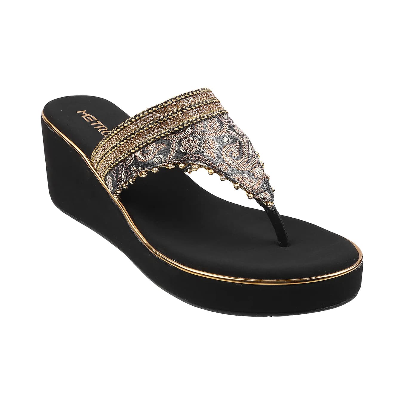 Women's Black Casual Round Toe Fabric Sandals