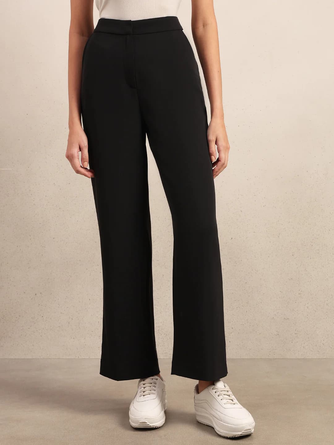 Women's Black Casual Straight Fit High Rise Trouser