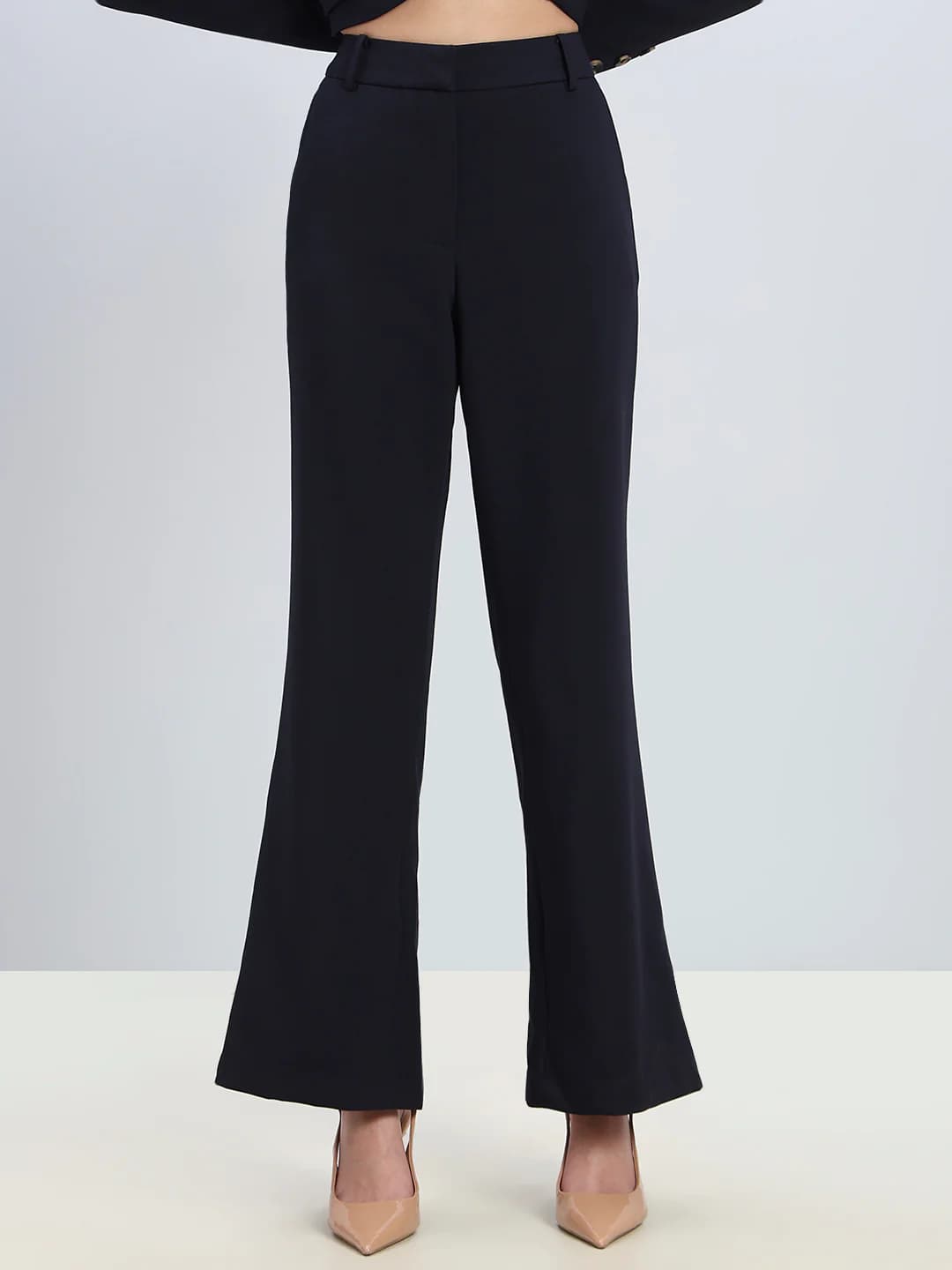 Women's Navy Casual Bootcut Fit High Rise Trouser