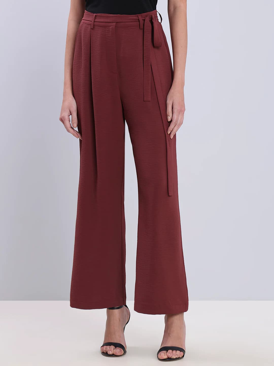 Women's Red Casual Regular Fit High Rise Trouser