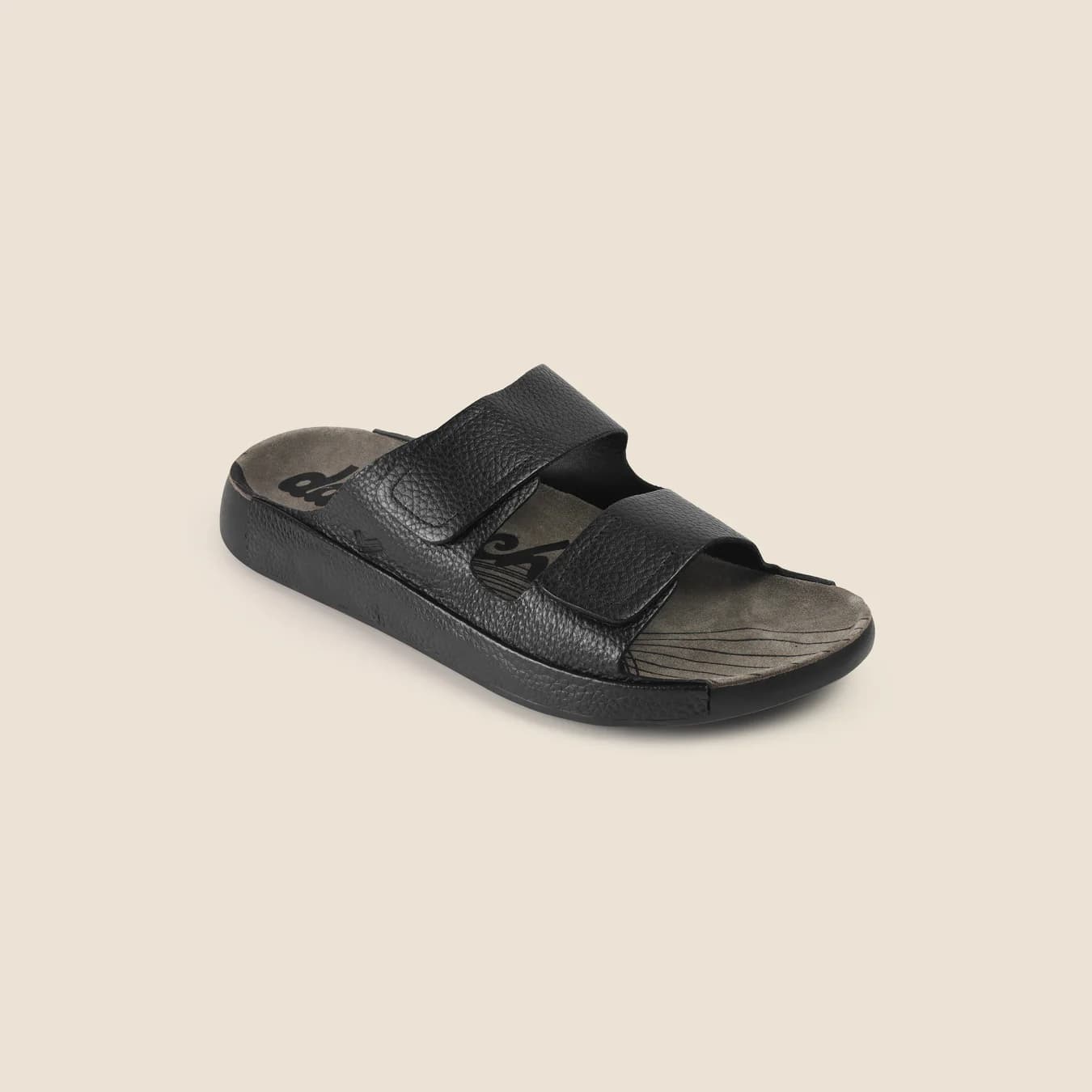 Men's Black Casual Round Toe Leather Sandals