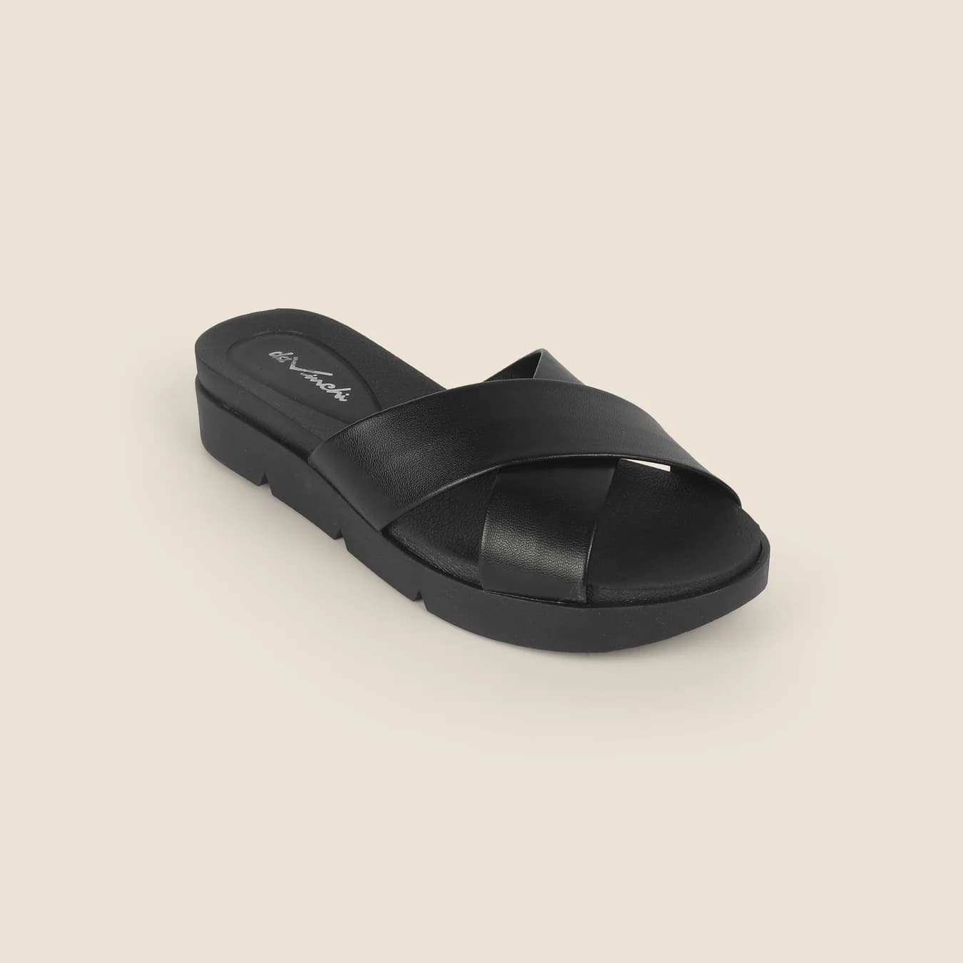Women's Black Casual Round Toe Synthetic Sandals