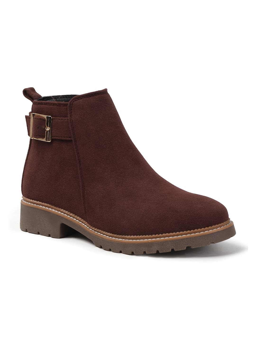 Women's Brown Clasic Buckle Casual Ankle Boots