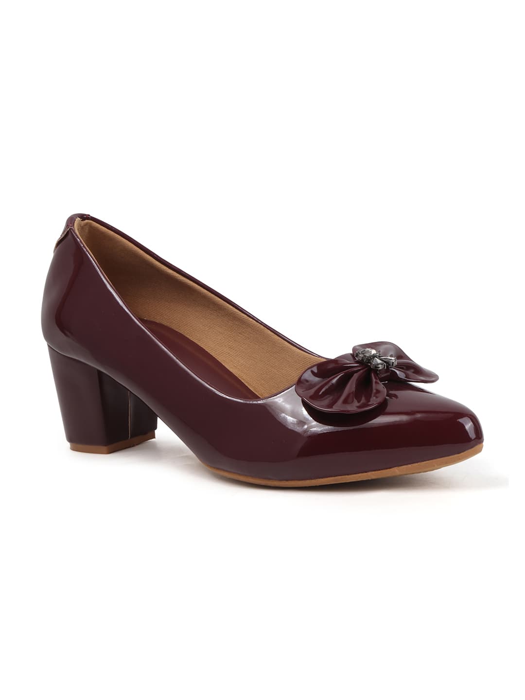 Women's Red Solid Slip-On Block Heeled Pump