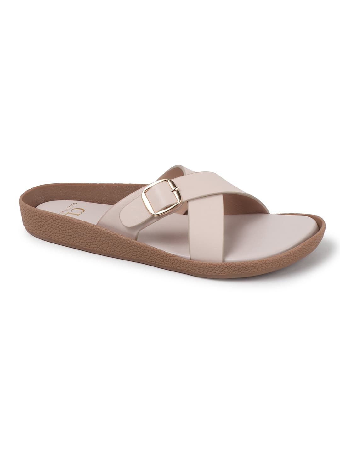 Women's Cream Criss-Cross Buckle Slides