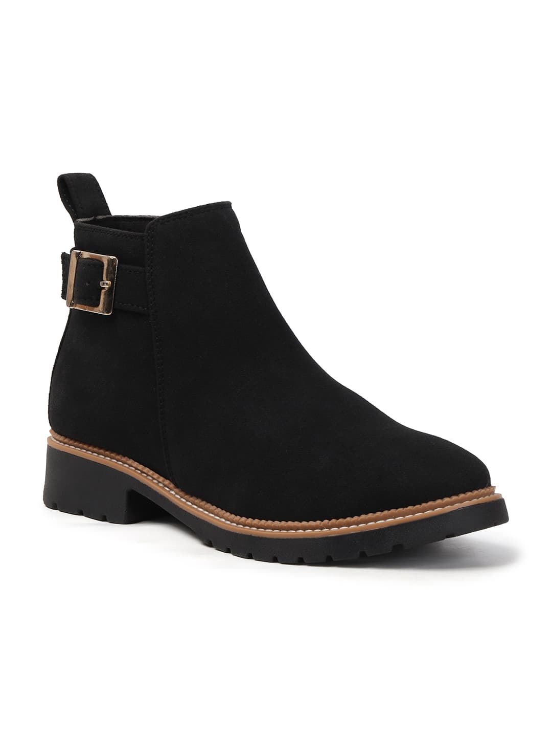 Women's Black Clasic Buckle Casual Ankle Boots