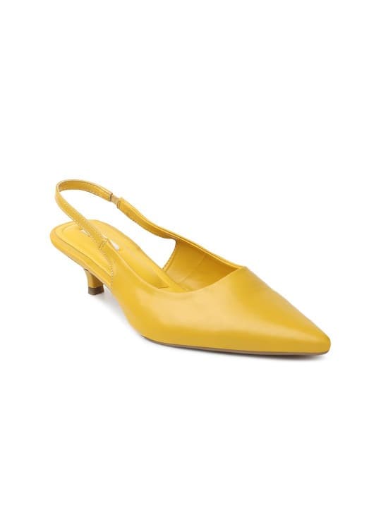Women's Yellow Pointed-Toe Slingback Kitten Heels