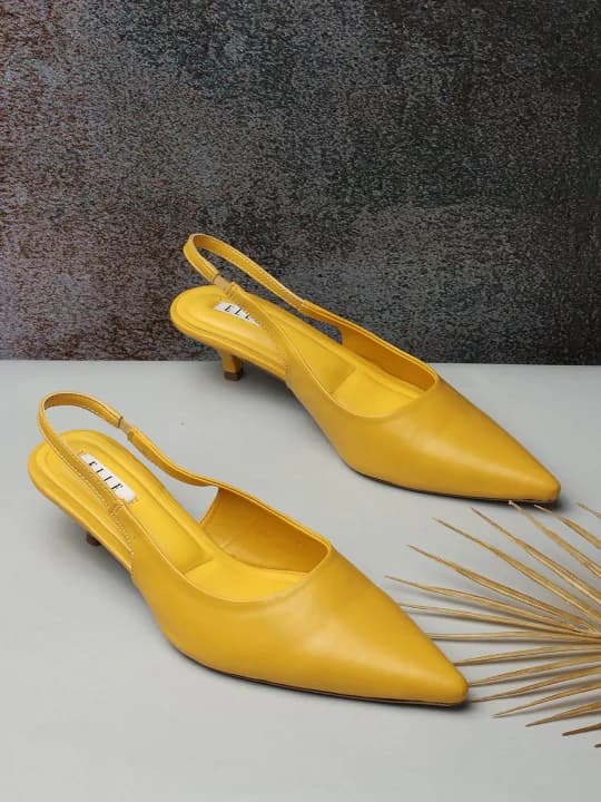Women's Yellow Pointed-Toe Slingback Kitten Heels