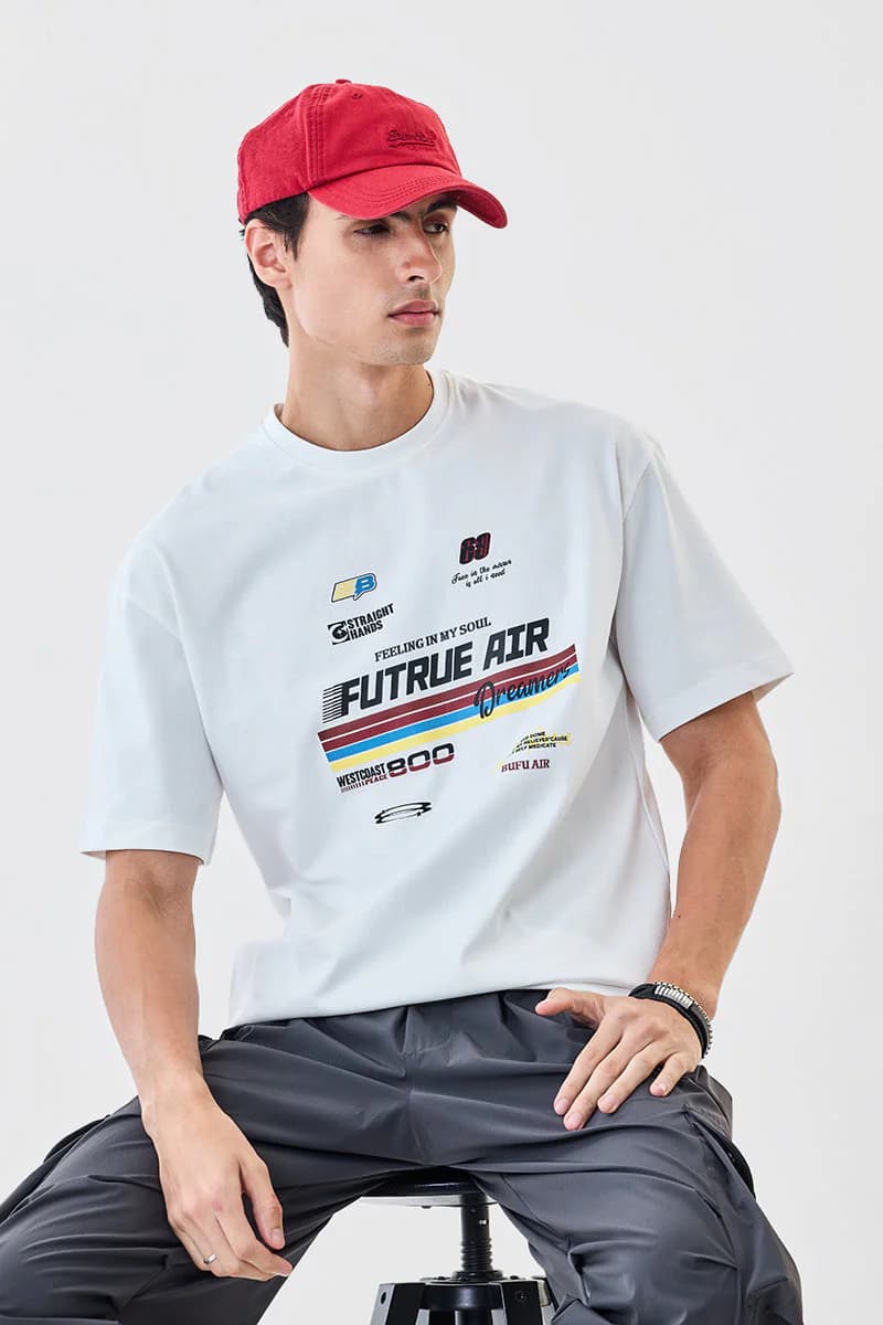 Men's White Casual Oversized Fit Graphic Half Sleeves Tshirt