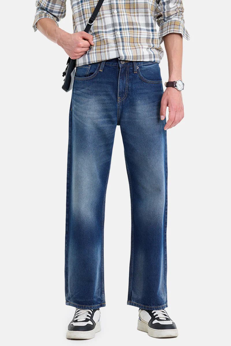 Men's Blue Casual Straight Fit Solid Jeans