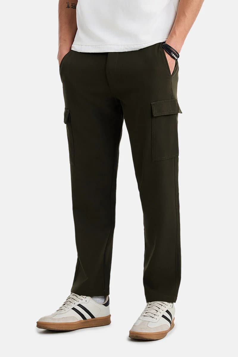 Men's Green Casual Regular Fit Solid Cargo