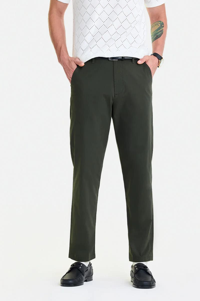 Men's Green Casual Regular Fit Solid Trouser