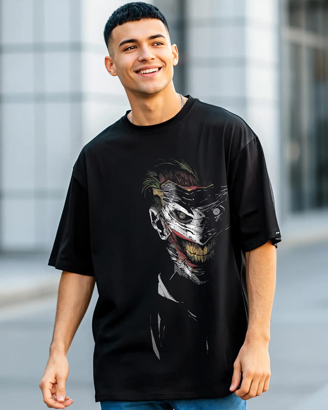 Men's Black Why So Serious Man Graphic Printed Oversized Tshirt