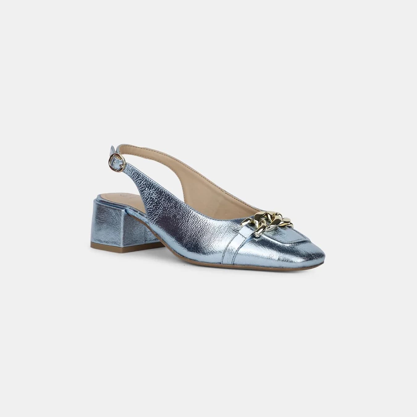 Women's Blue Casual Leather Pump Heels