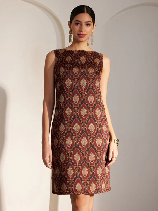Women's Red Party Ethnic Motifs Print Shift Dress