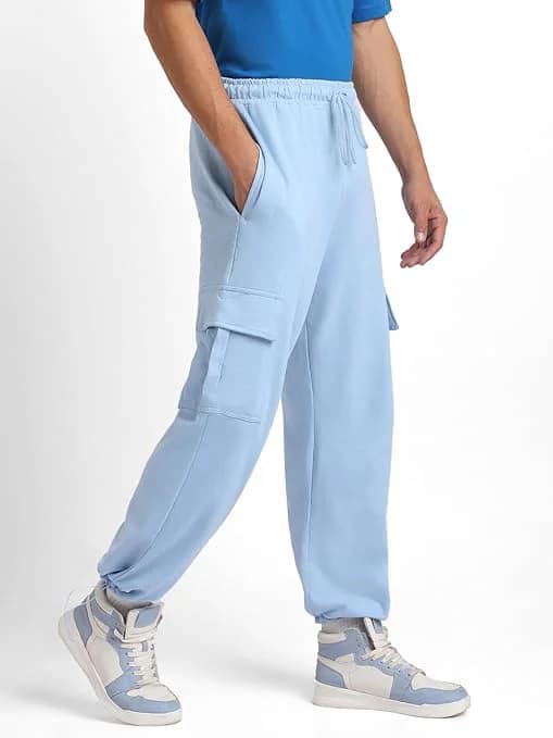 Men's Blue Casual Baggy Fit Mid Rise Jogger