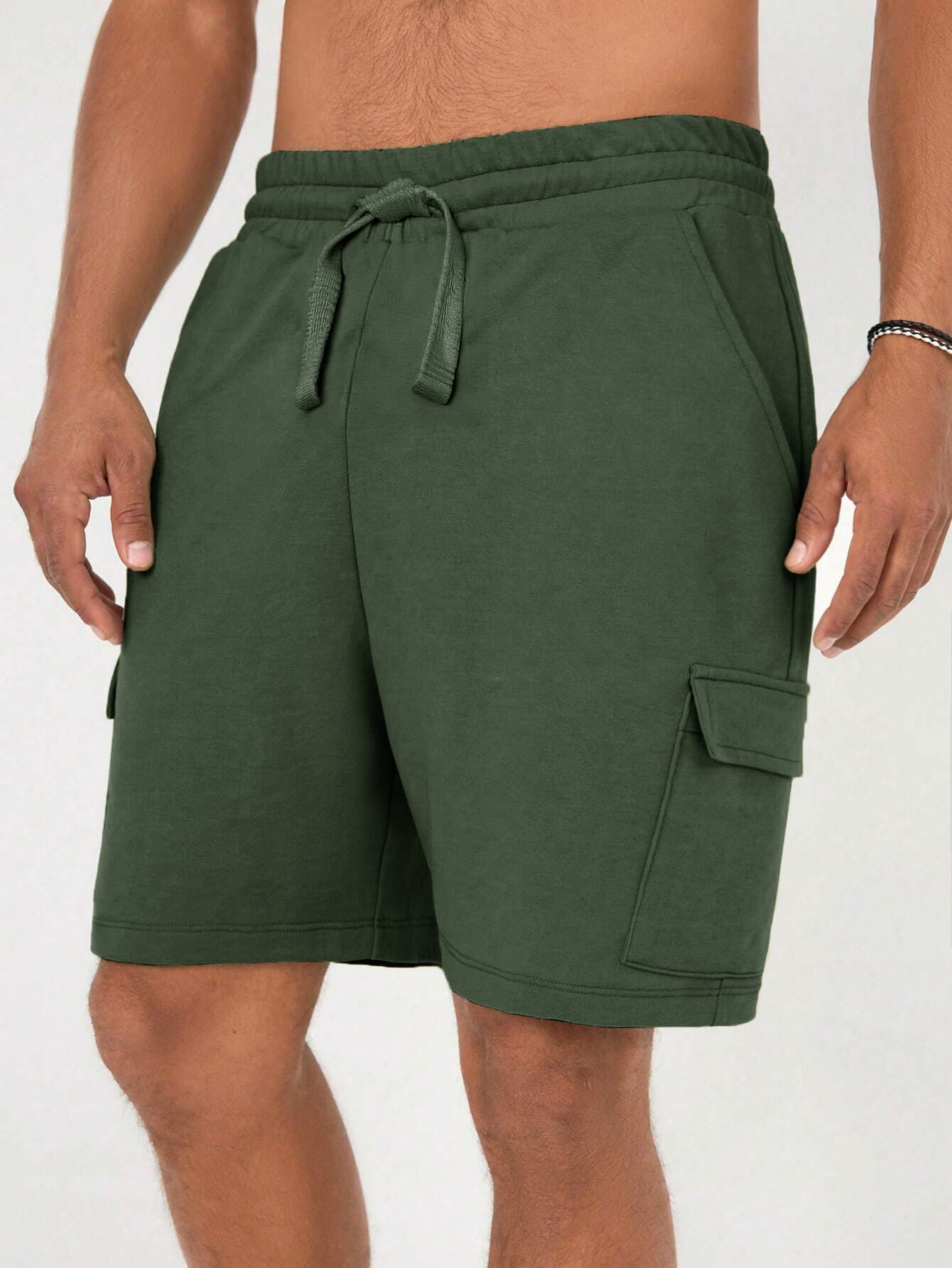 Men's Green Casual Baggy Fit Mid Rise Shorts