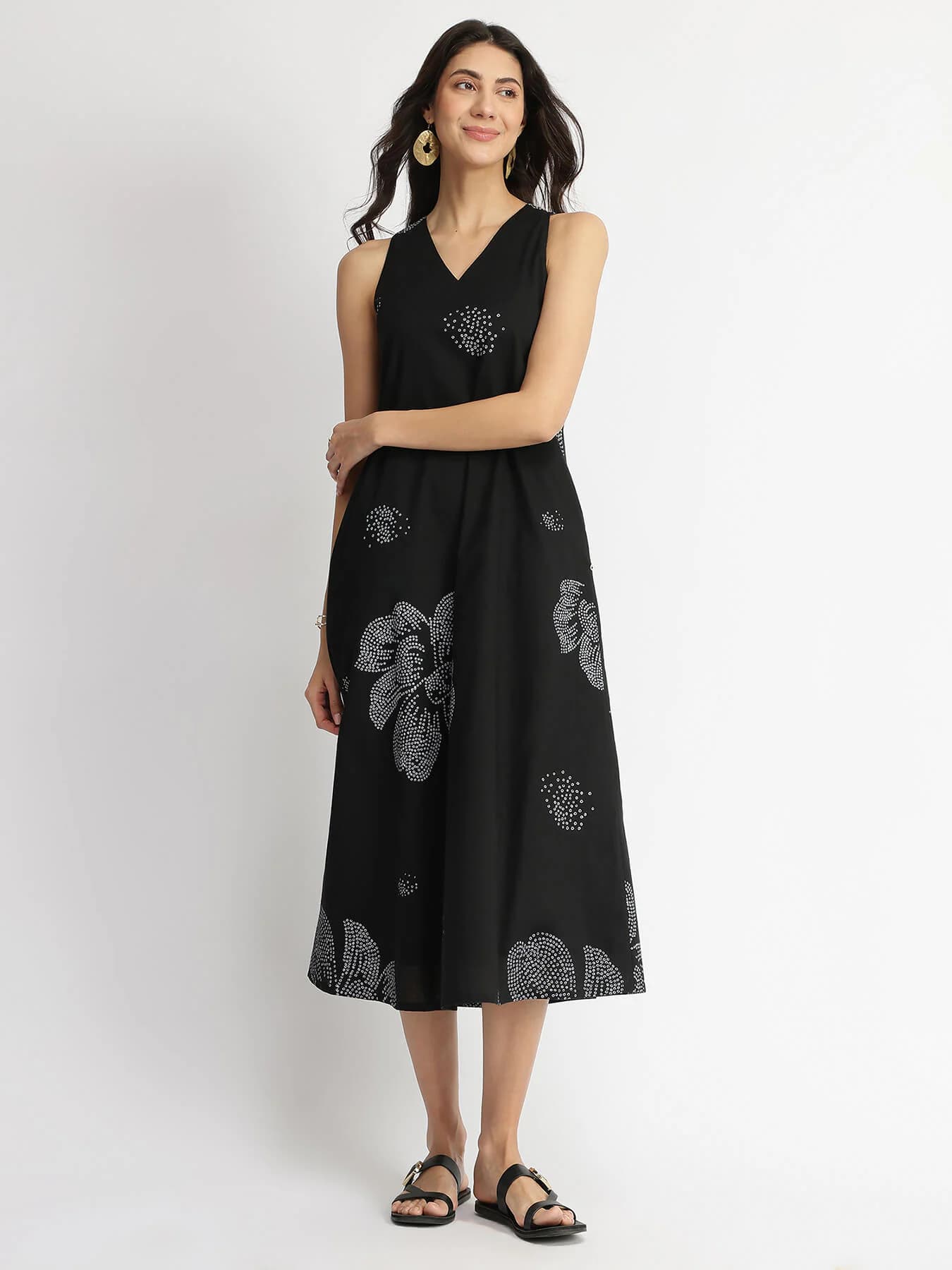 Women's Black Casual Floral V-Neck Dress