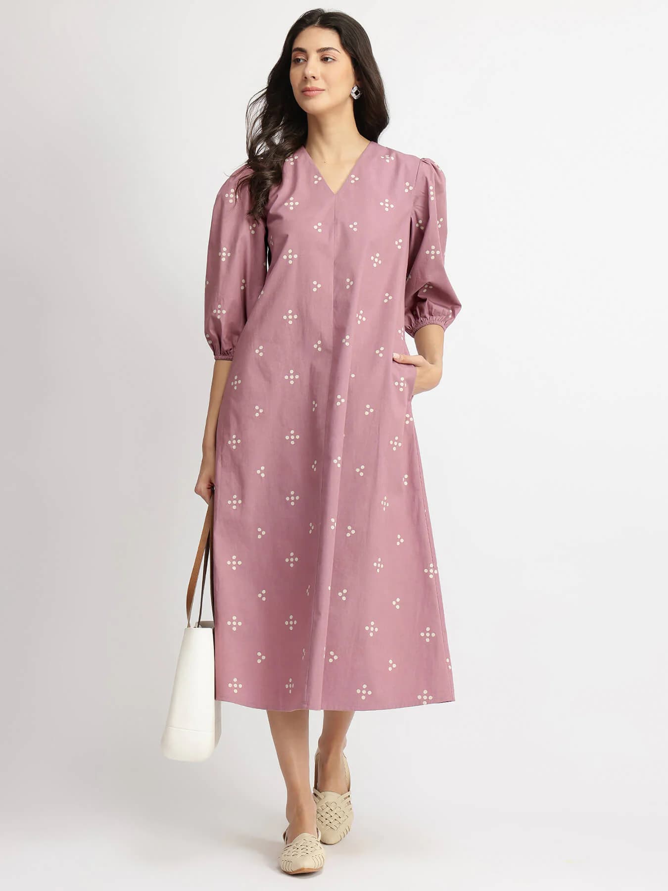 Women's Purple Casual Polka Dot V-Neck Dress