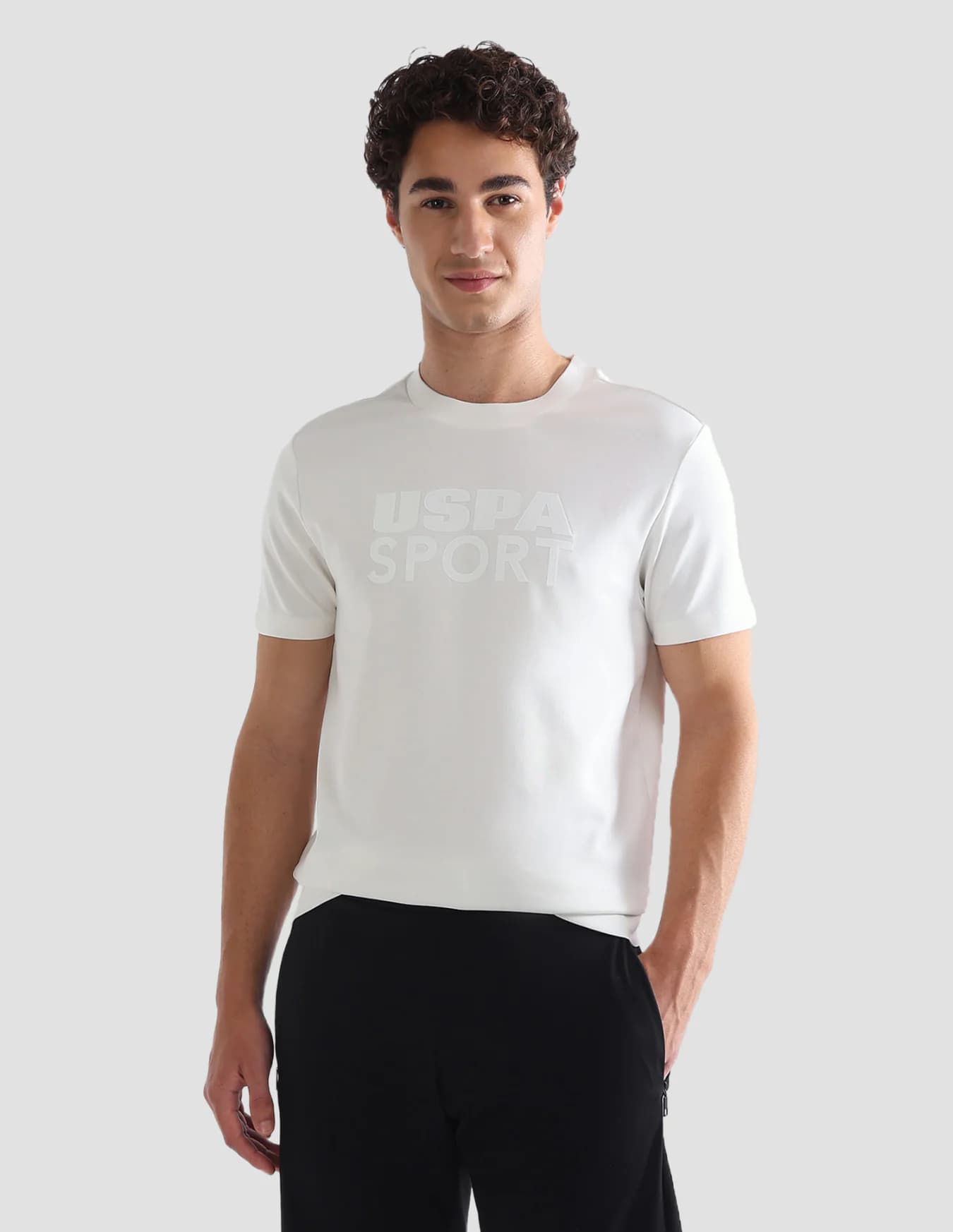 Men's White Sports Slim Fit Half Sleeves Tshirt
