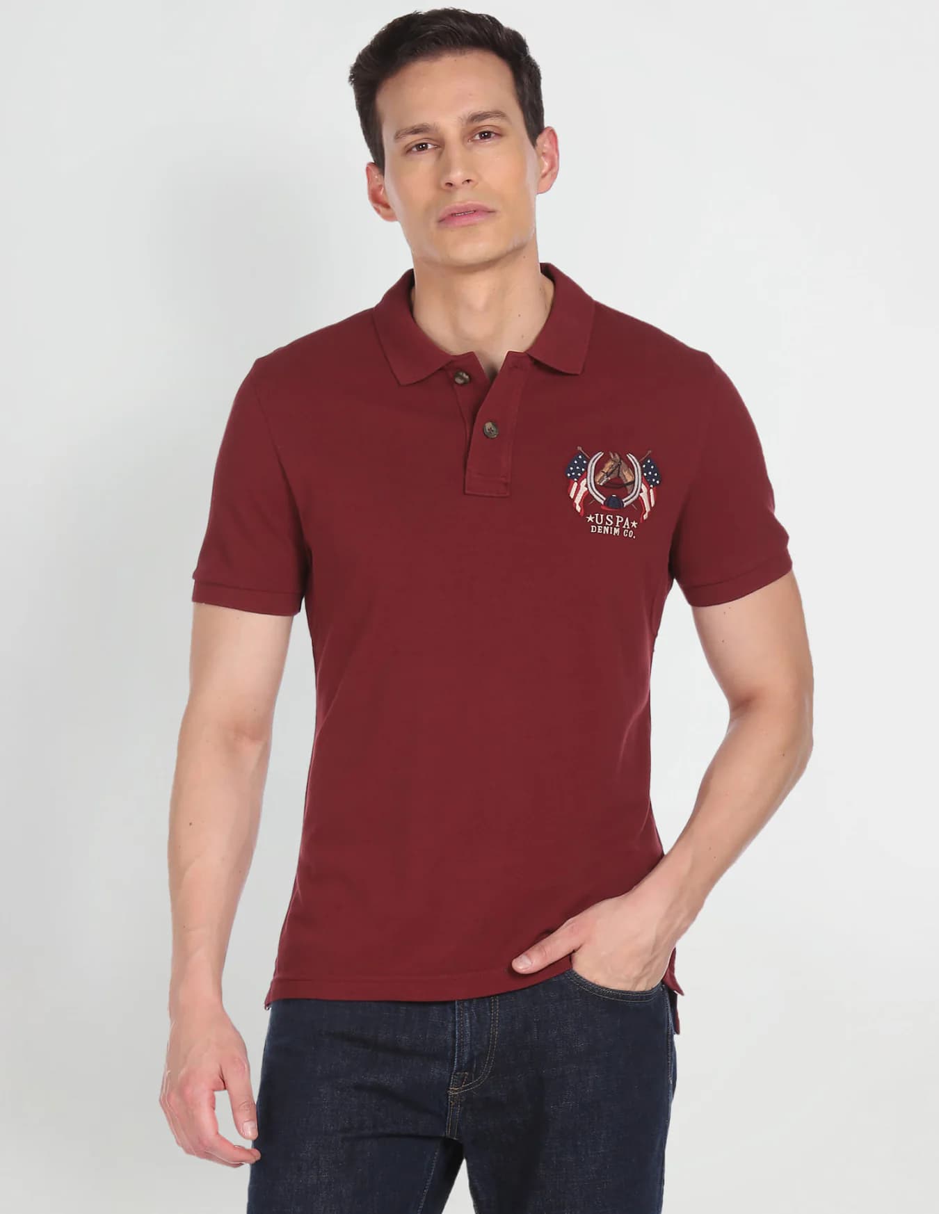 Men's Red Casual Regular Fit Half Sleeves Polo Tshirt
