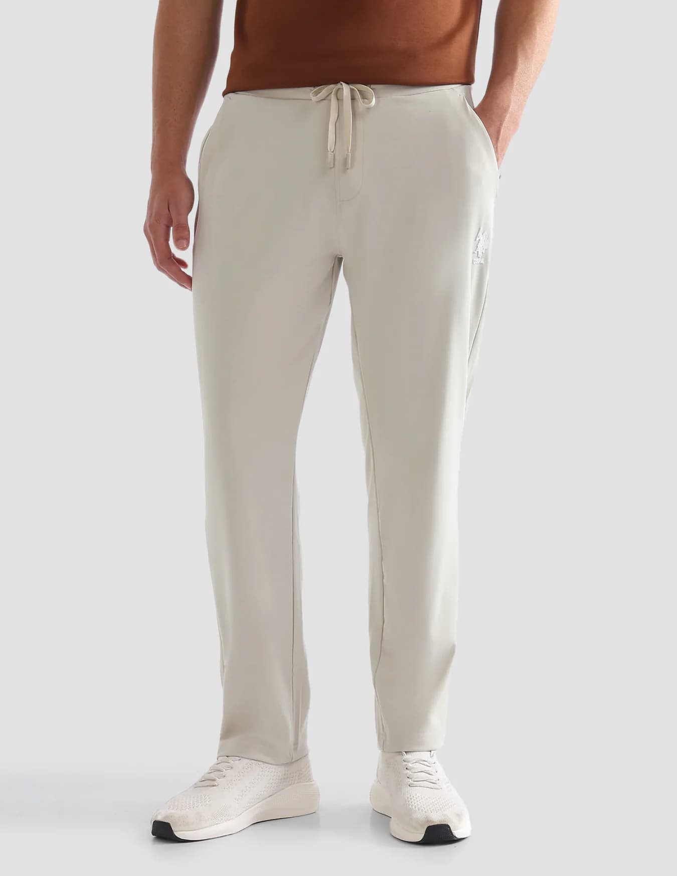 Men's Beige Sport Straight Fit Mid Rise Clean Look Trackpant