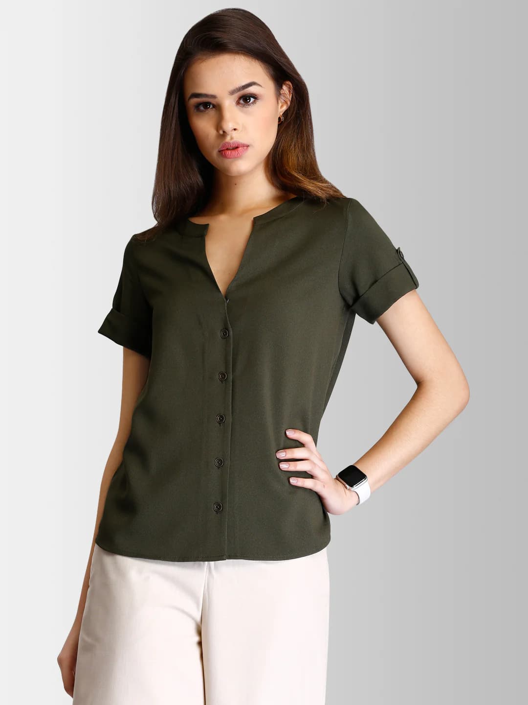 Women's Green Formal Shirt Style Top