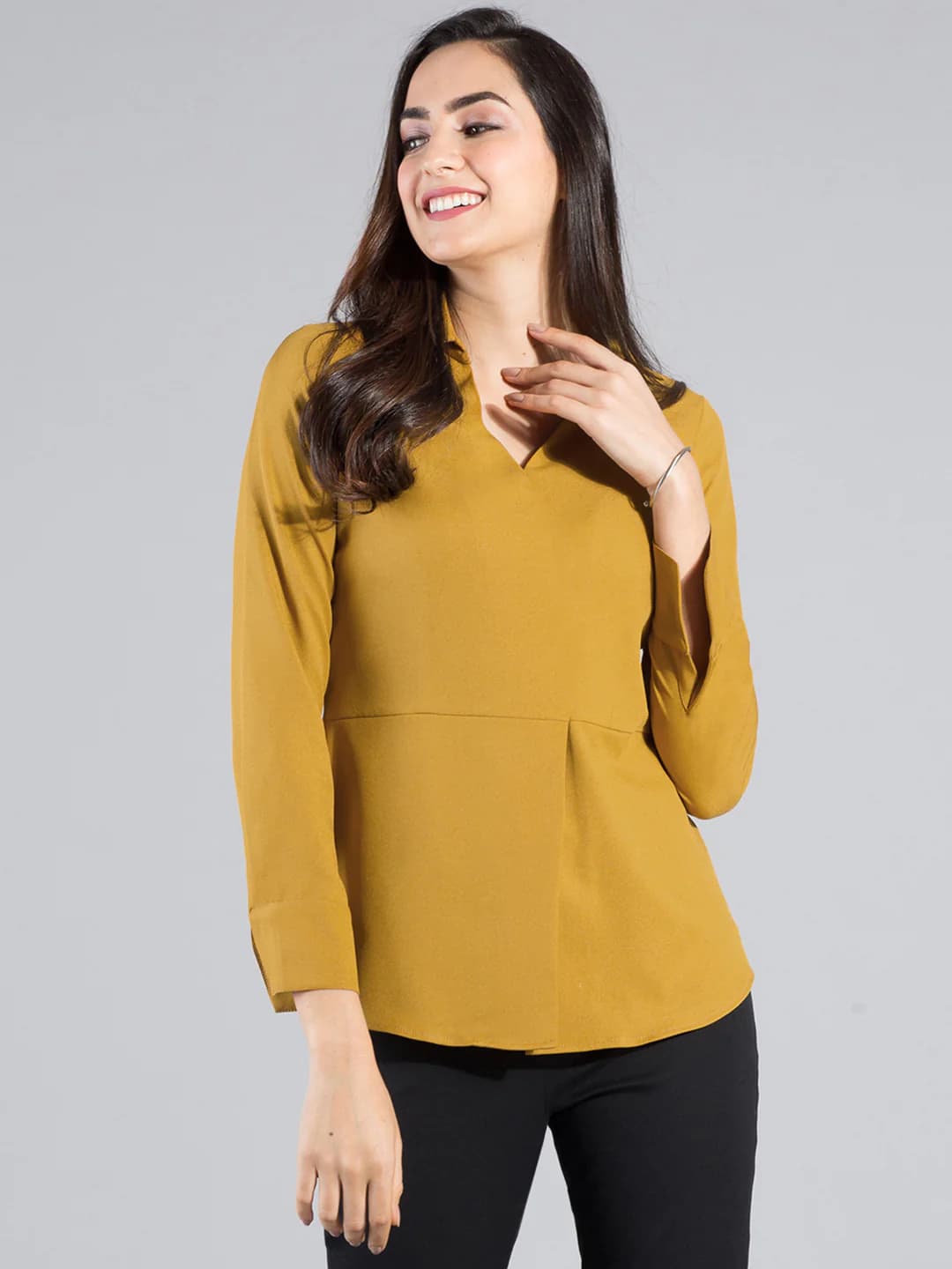 Women's Yellow Casual Solid Top