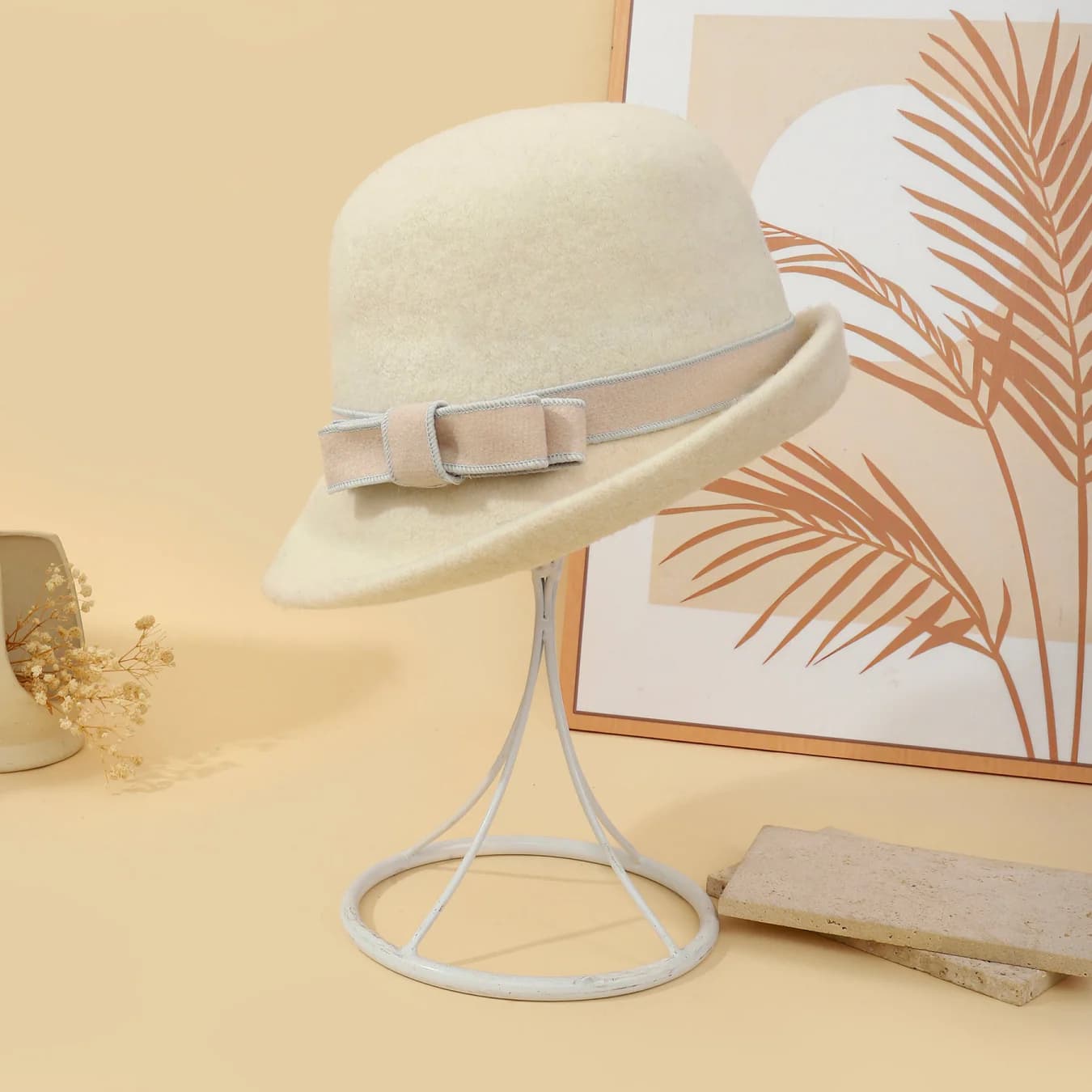 Women's Beige Pearl Mist Wool Cloche Hat