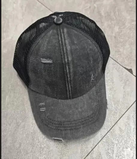 Women's Grey Shadow Edge Distressed Trucker Cap