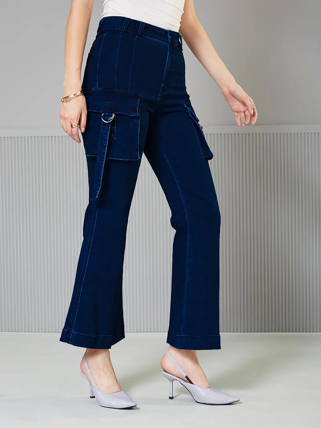 Women's Blue Casual Solid Bootcut Fit Jeans
