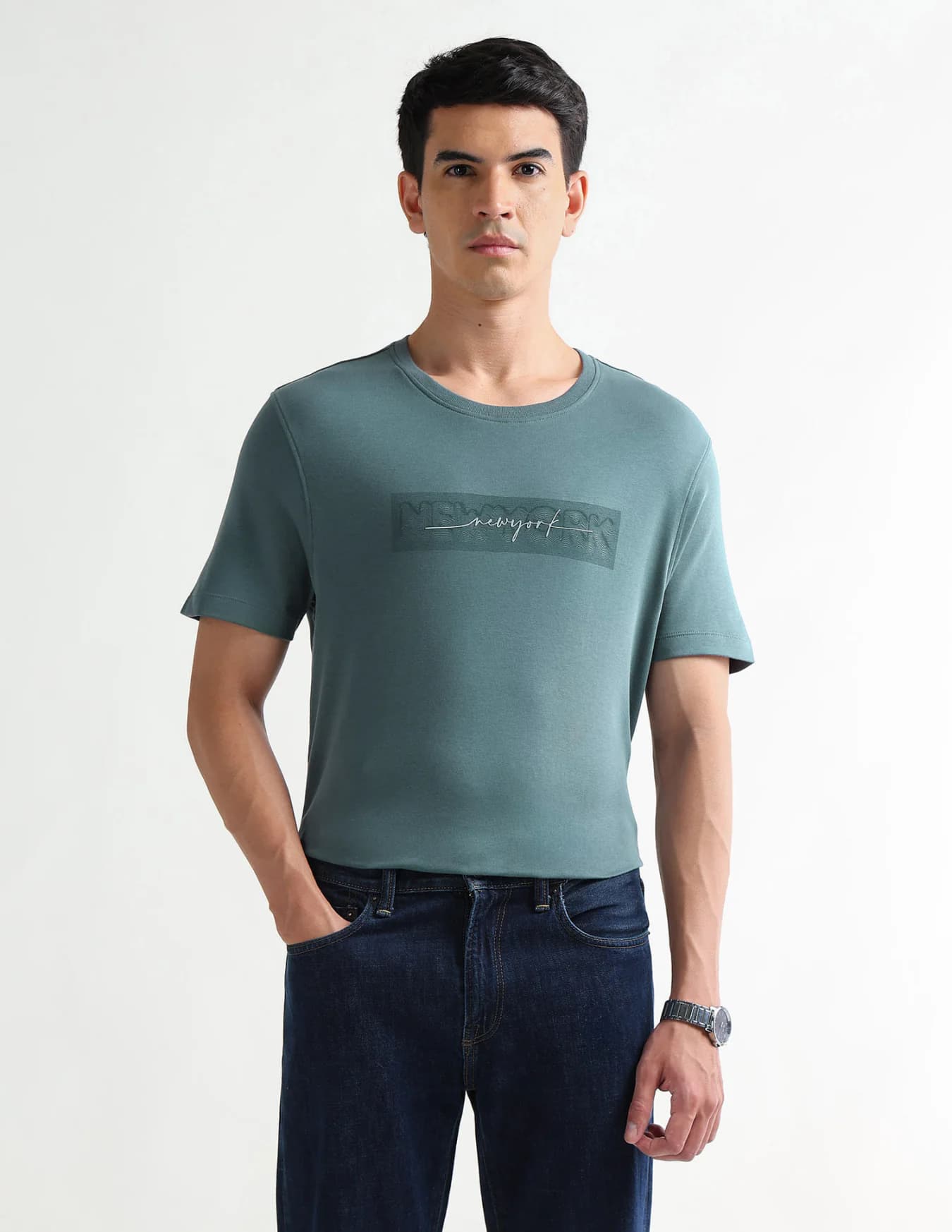 Men's Green Casual Half Sleeves Regular Fit Tshirt